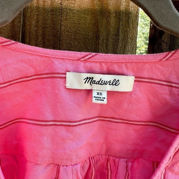 Madewell Contemporary Cecilia Striped Pink Bubble Sleeve Wrap Top Blouse - Picture 7 of 12